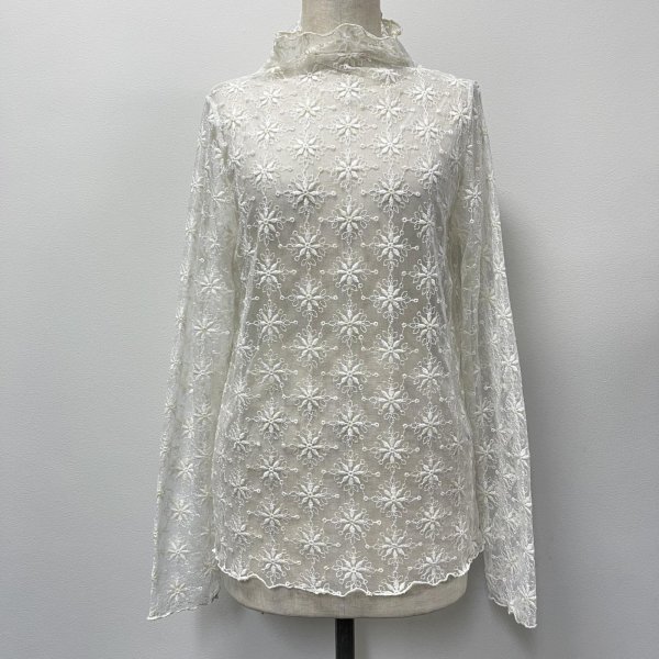 画像6: 刺繍入りチュールレース ボトルネックプルオーバー (6)