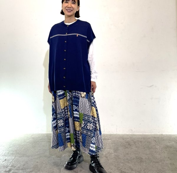 画像5: パッチワーク柄　ウエストリブ　ロングスカート (5)