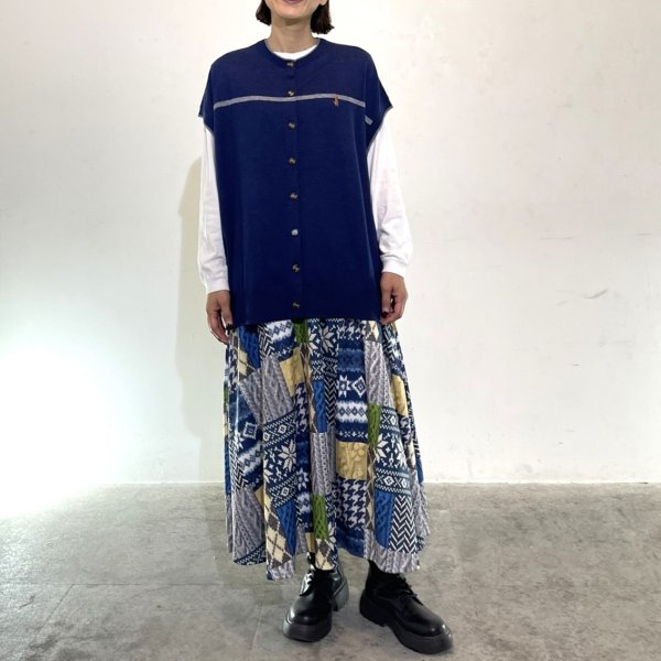 画像4: パッチワーク柄　ウエストリブ　ロングスカート (4)