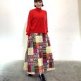 画像2: パッチワーク柄　ウエストリブ　ロングスカート (2)