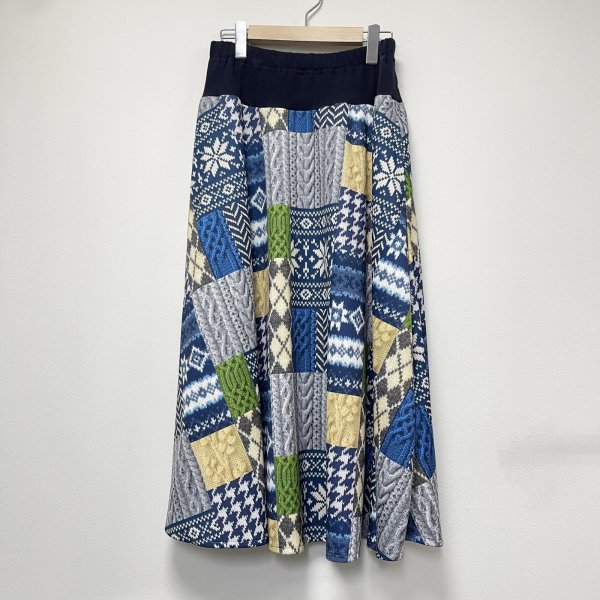 画像7: パッチワーク柄　ウエストリブ　ロングスカート (7)