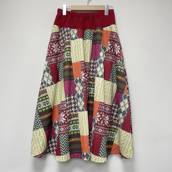 画像6: パッチワーク柄　ウエストリブ　ロングスカート (6)