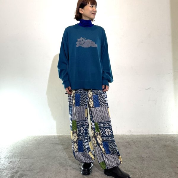 画像6: パッチワーク柄ウエストリブ　裾ドローストリングパンツ (6)