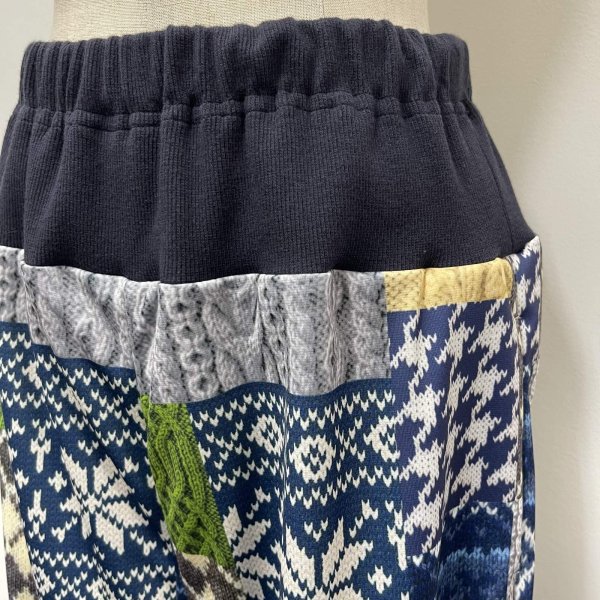 画像8: パッチワーク柄ウエストリブ　裾ドローストリングパンツ (8)