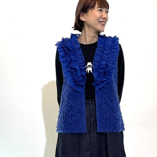 画像1: チュールフリル付き　ニットベスト (1)