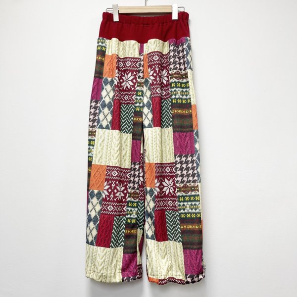 画像10: パッチワーク柄ウエストリブ　裾ドローストリングパンツ (10)
