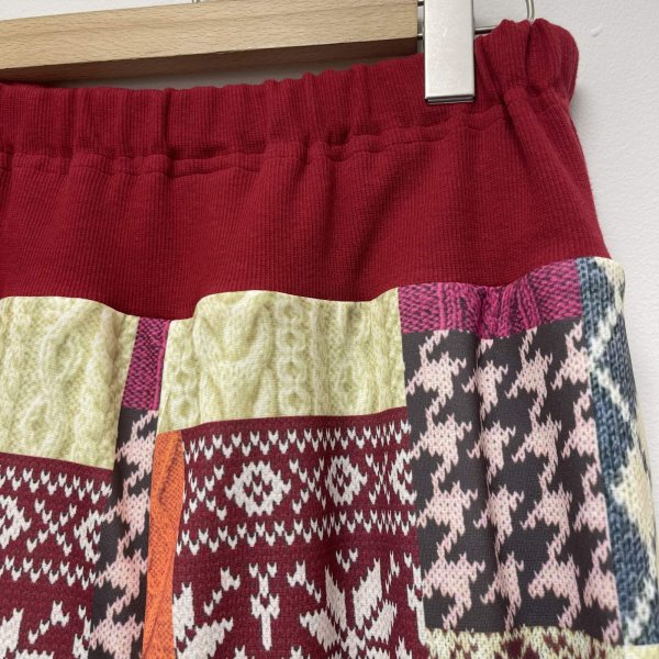 画像9: パッチワーク柄ウエストリブ　裾ドローストリングパンツ (9)