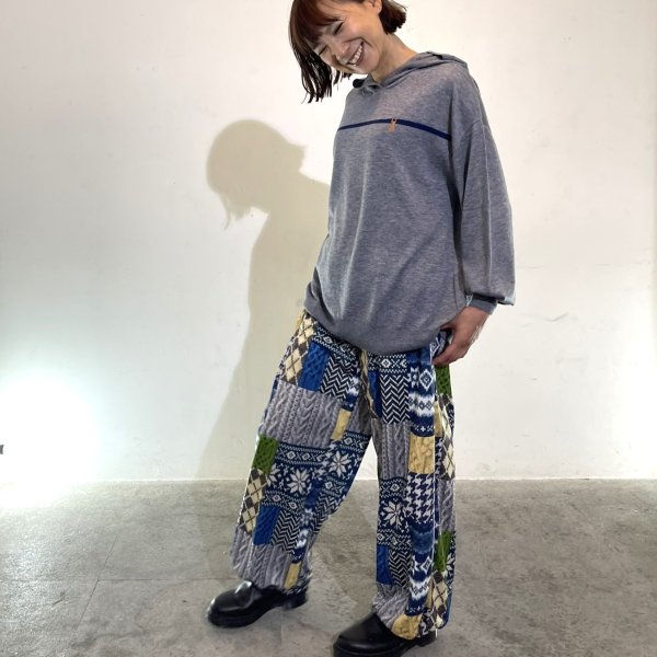 画像4: パッチワーク柄ウエストリブ　裾ドローストリングパンツ (4)