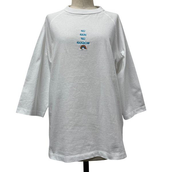 画像4: "no rain no rainbow" 刺繍入り　七分袖　ラグランＴシャツ (4)