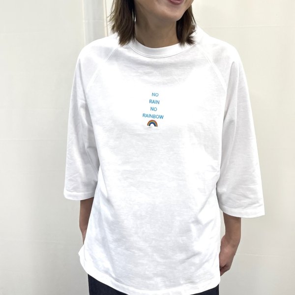 画像1: "no rain no rainbow" 刺繍入り　七分袖　ラグランＴシャツ (1)