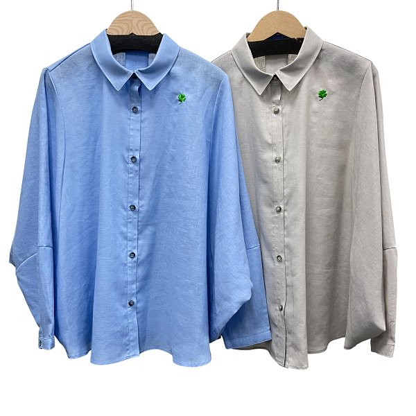 画像11: クローバー刺繡入り　ラウンドシャツ (11)