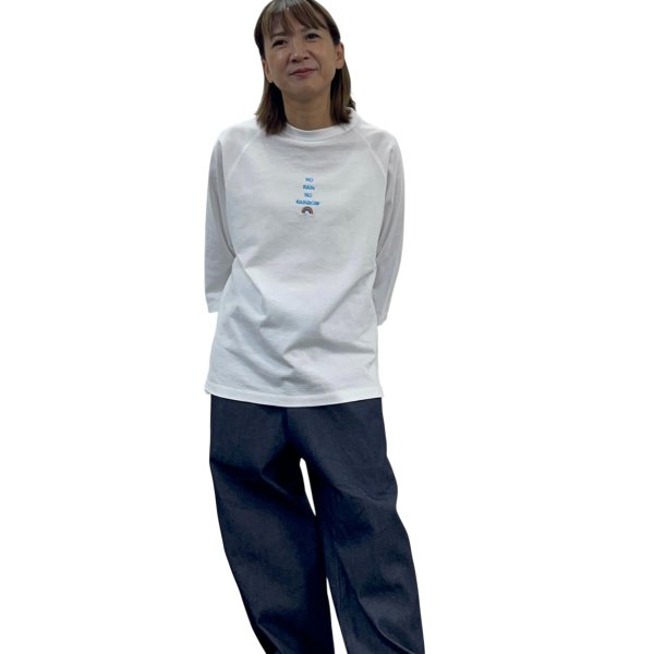 画像2: "no rain no rainbow" 刺繍入り　七分袖　ラグランＴシャツ (2)