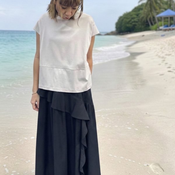 画像1: 異素材使いＴシャツ (1)