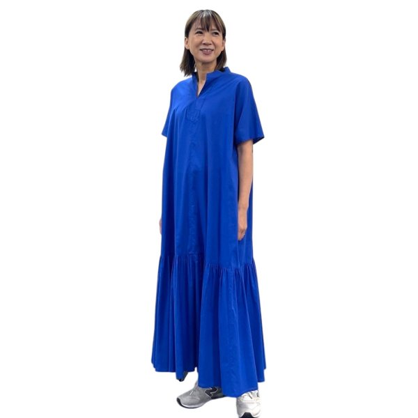 画像1: キーネック　半袖ロングワンピース (1)