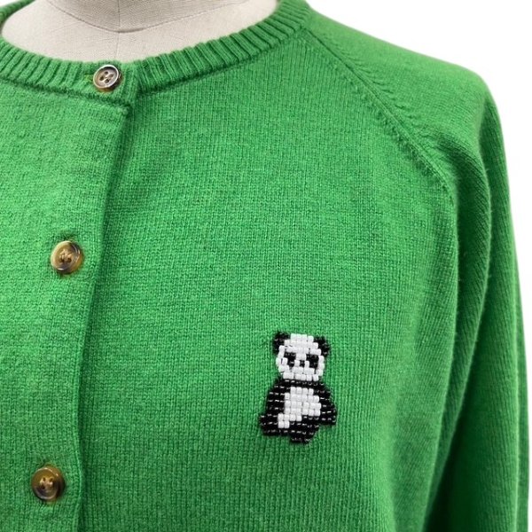 画像3: パンダ　ビーズ刺繍つき　クルーネック　ラグランカーディガン (3)