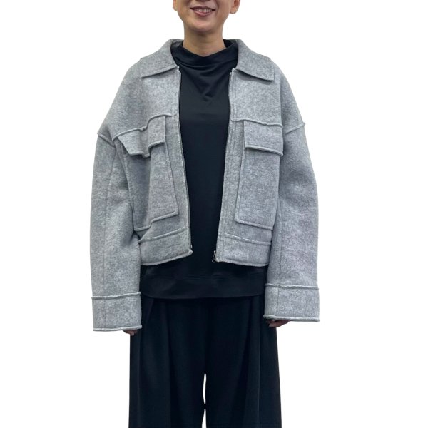 画像1: ＢＩＧポケット襟付き　ショートジャケット (1)