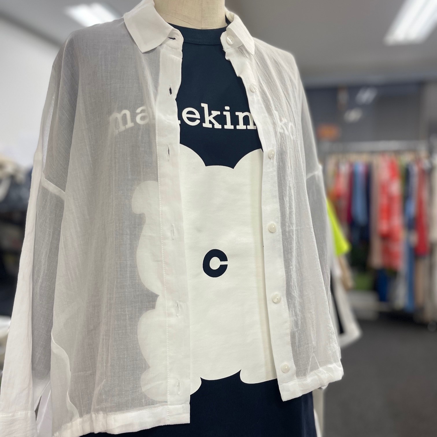 シフォン　ドローストリング　シャツ